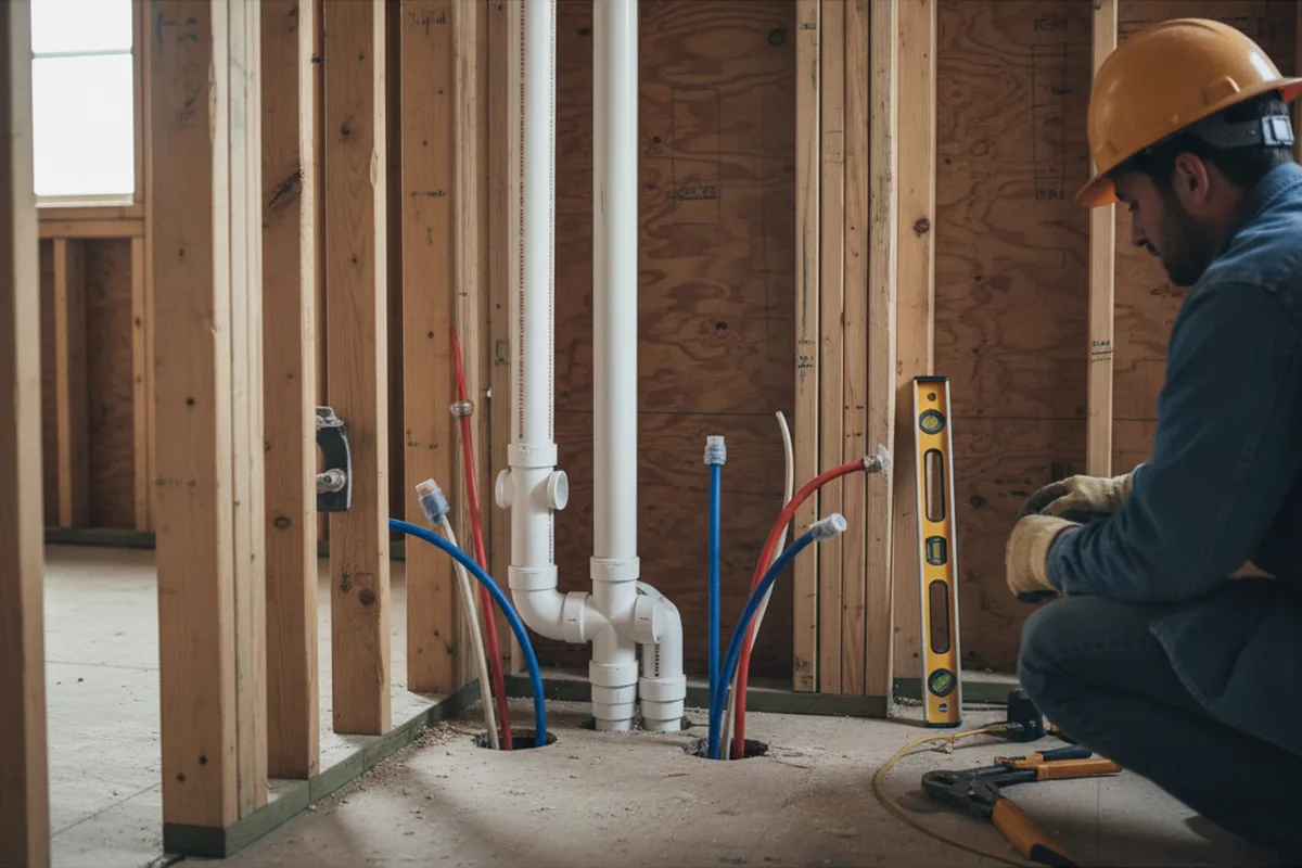 Drain and supply rough-in during Sump Pump Repair in Westover